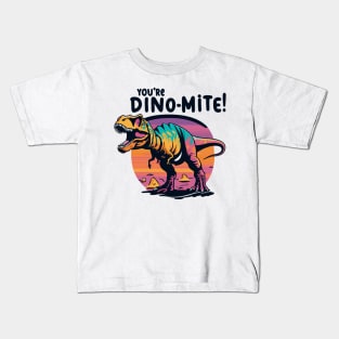 Retro Roaring Dinosaur - "You're Dino-Mite!" Graphic Kids T-Shirt